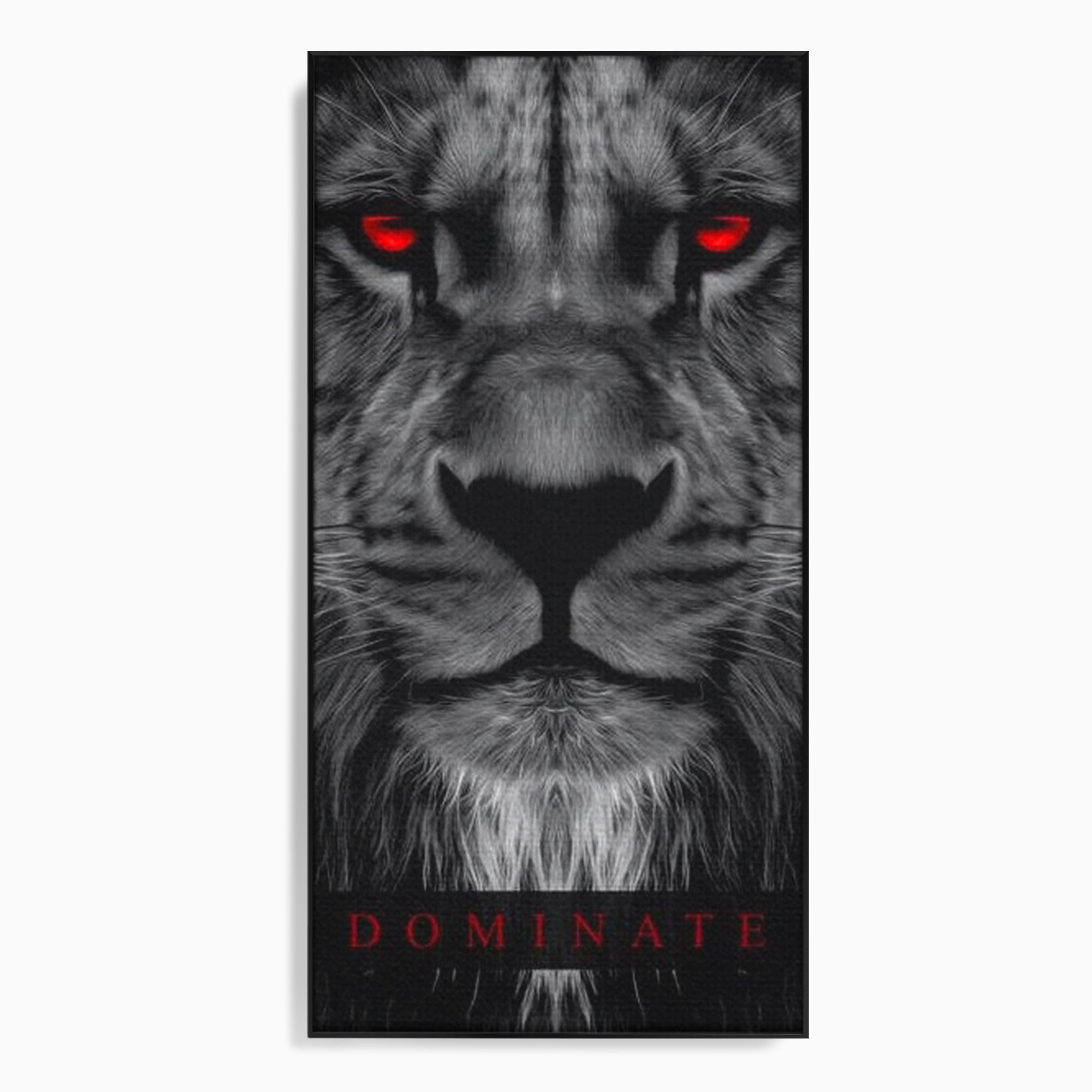 Tablou canvas cu tablou canvas cu leu alb-negru, in rama de aluminiu negru